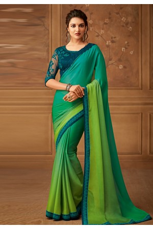 Sea green silk embroidered saree with blouse  518